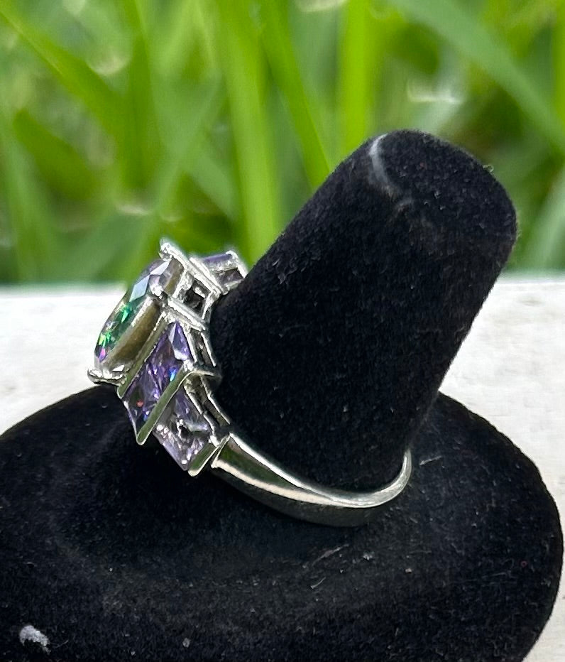 925 Sterling Silver Rainbow & Amethyst Ring
