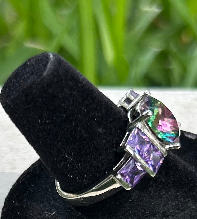 925 Sterling Silver Rainbow & Amethyst Ring