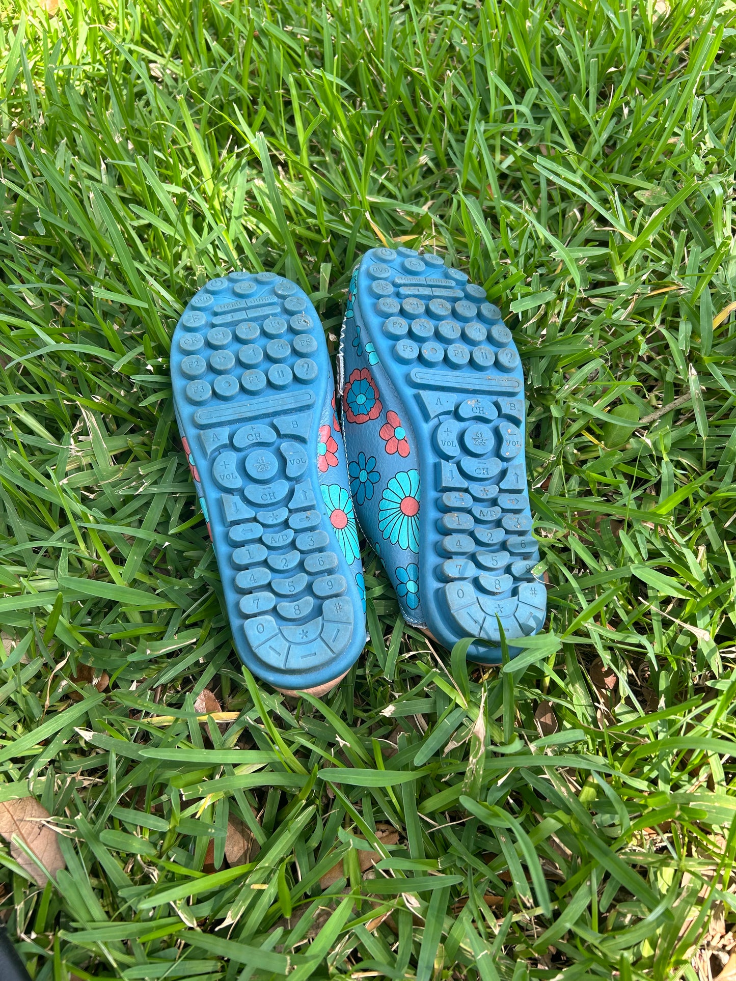 Teal and Tan Floral Slip-On Leather Loafers