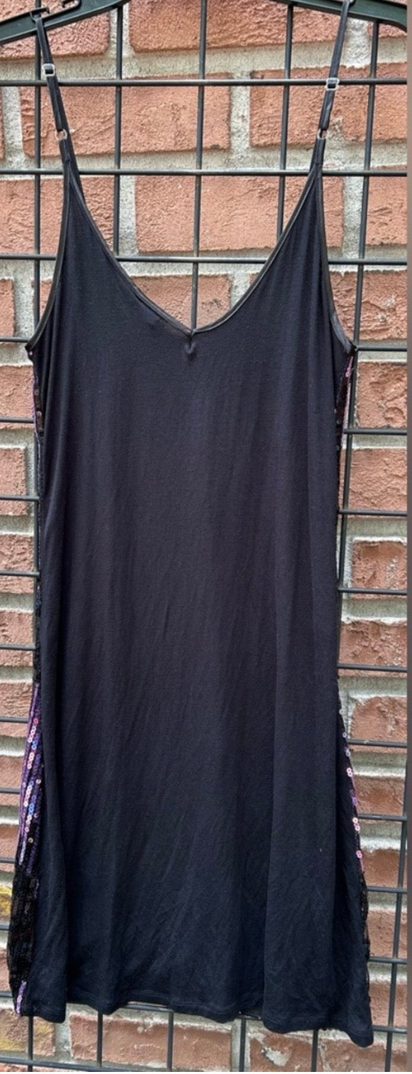 Dots Purple and Black Sequin V-Neck Slip Dress