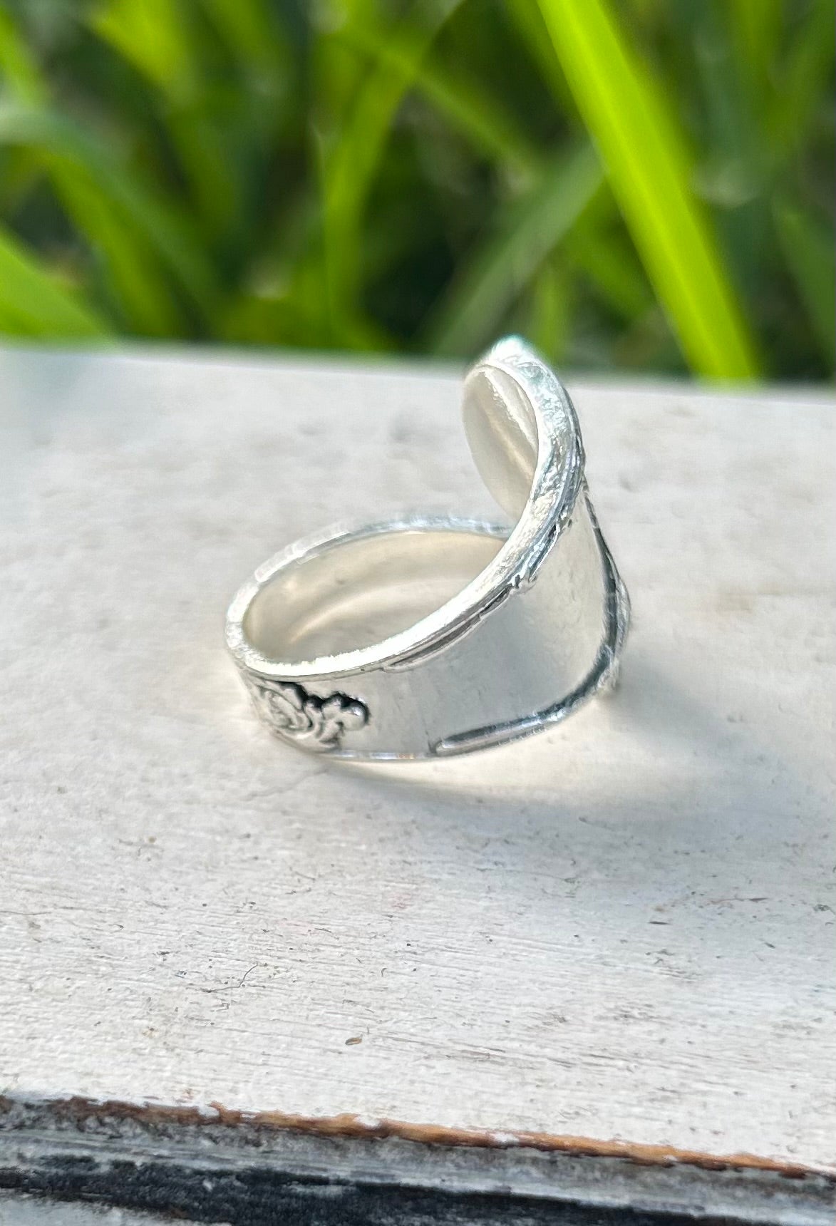 Silver Filled Spoon Ring with Sunflower Pattern