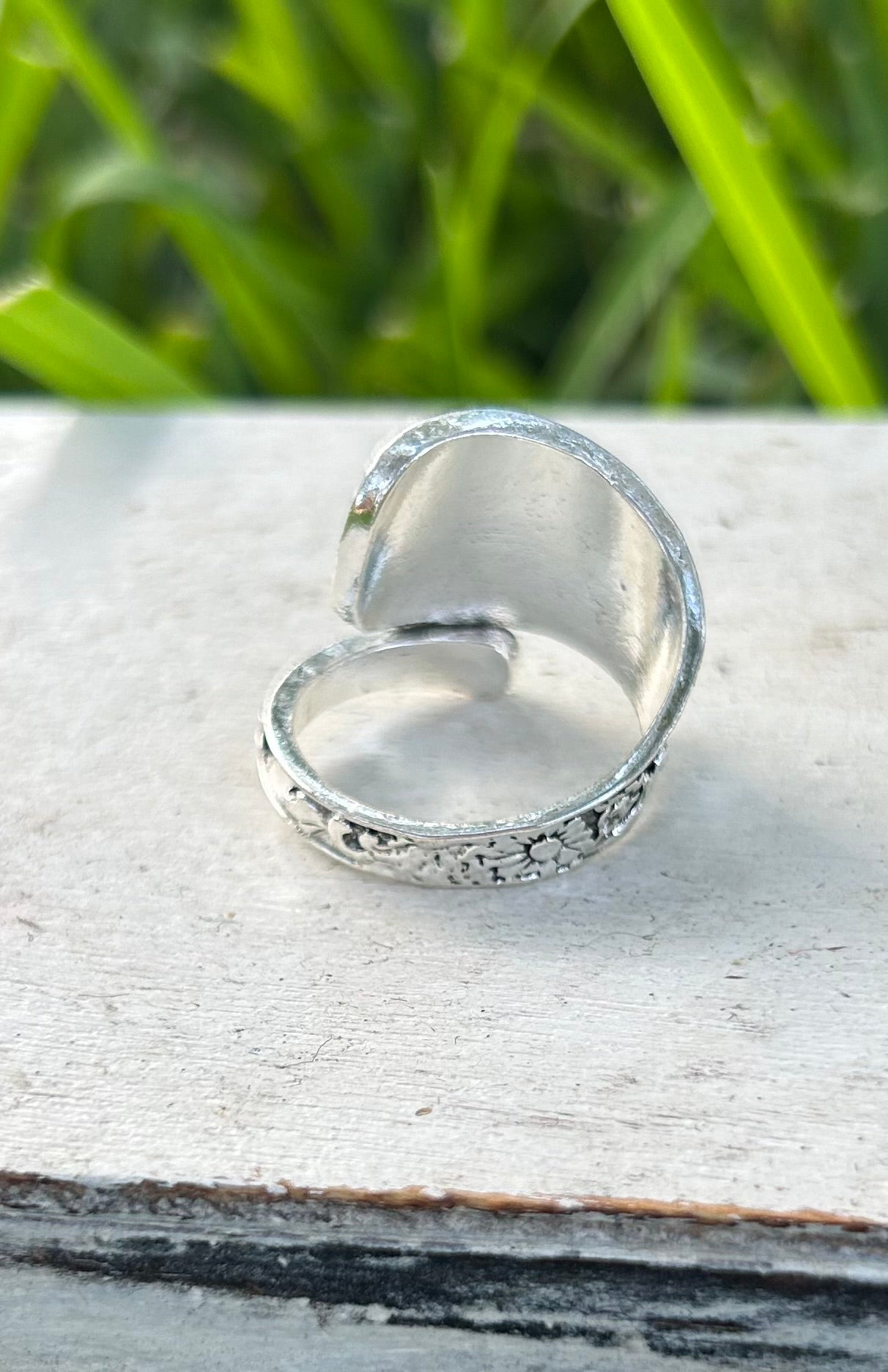 Silver Filled Spoon Ring with Sunflower Pattern