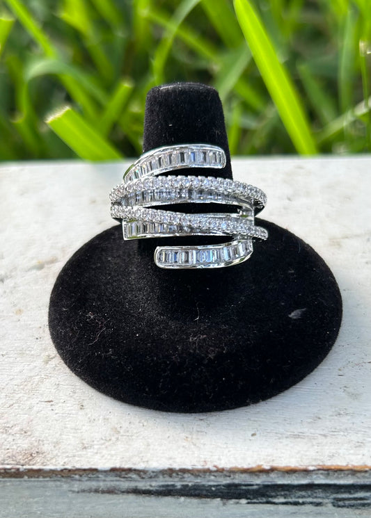 925 Sterling Silver Crystal Cocktail Ring