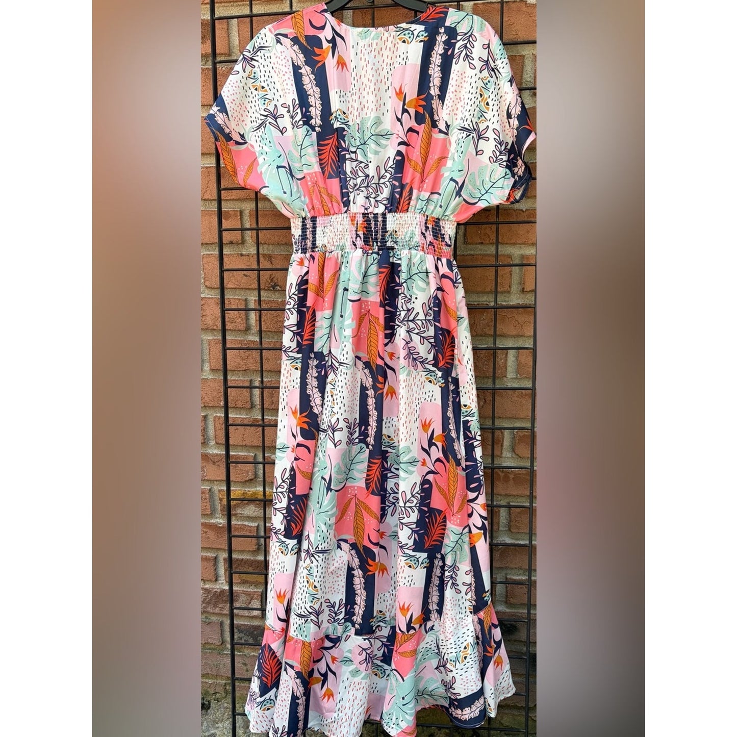 Floral Tie-Front Ruffle Kimono in Pink, Navy & Mint