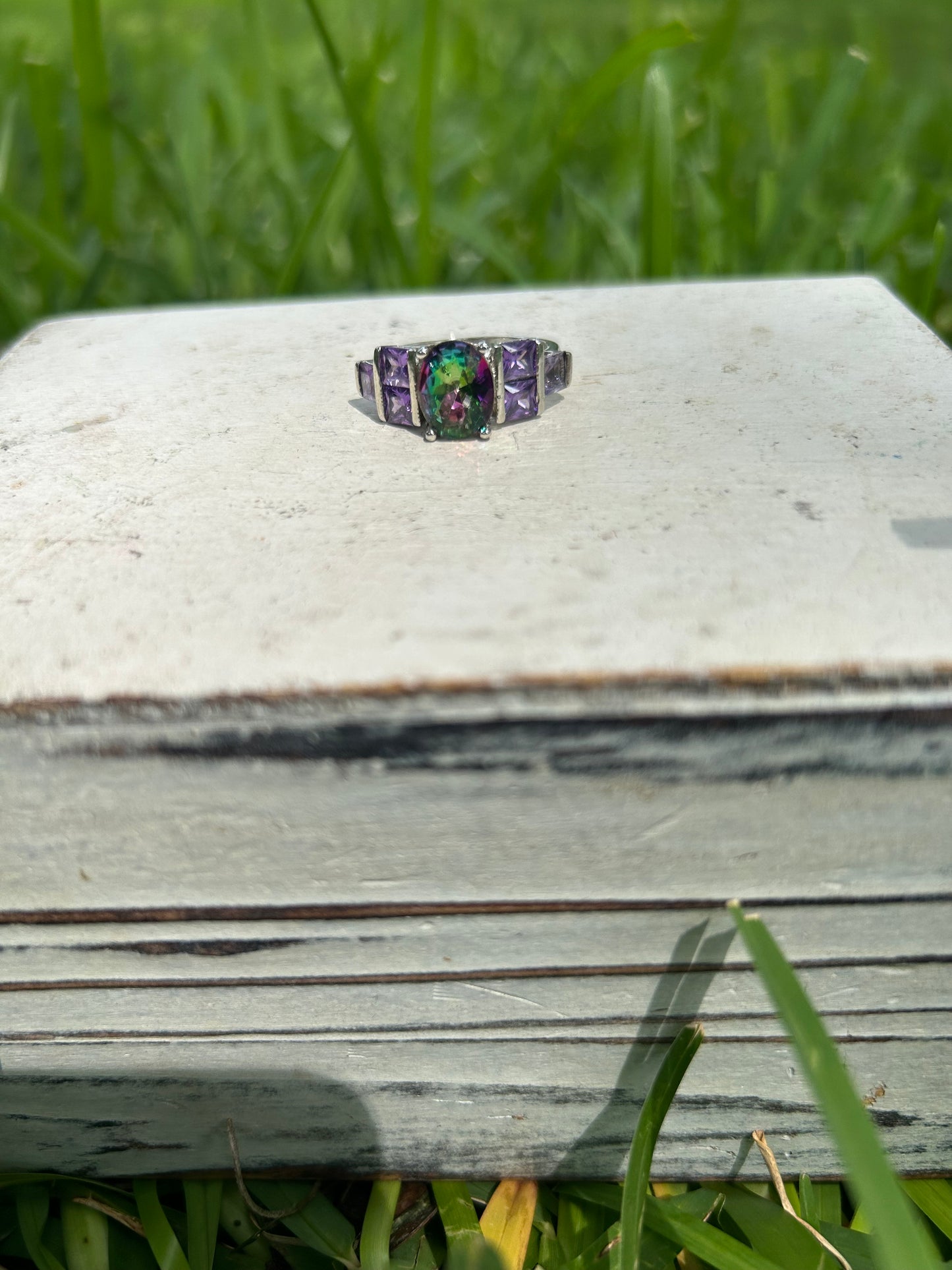 925 Sterling Silver Rainbow & Amethyst Ring