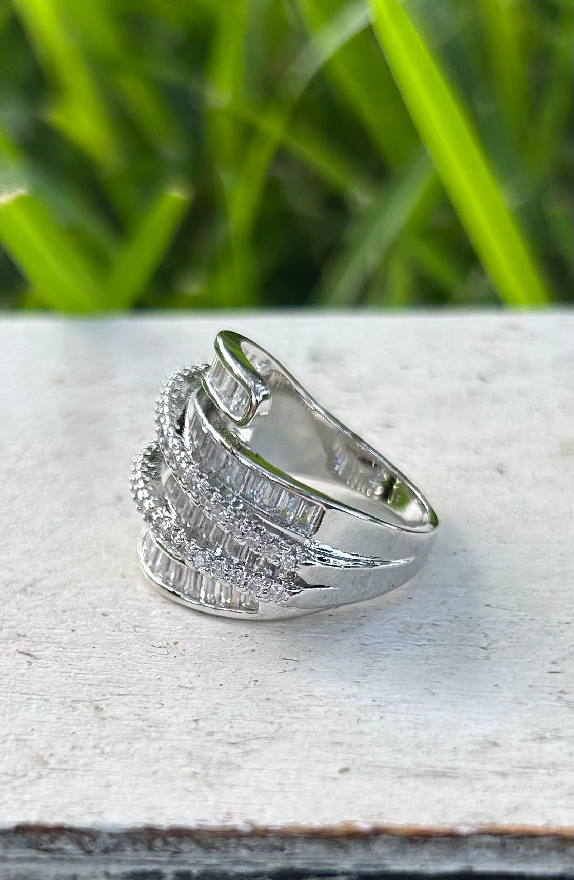 925 Sterling Silver Crystal Cocktail Ring
