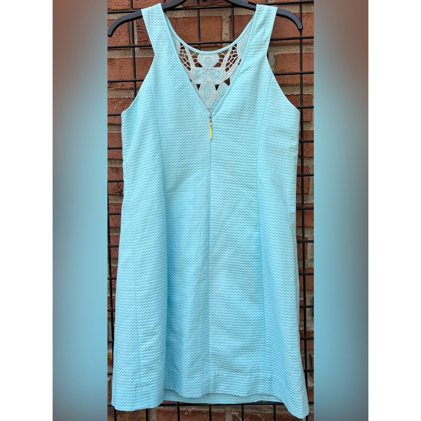 Lilly Pulitzer Light Blue Sleeveless Dress with Gold Embroidered Yoke