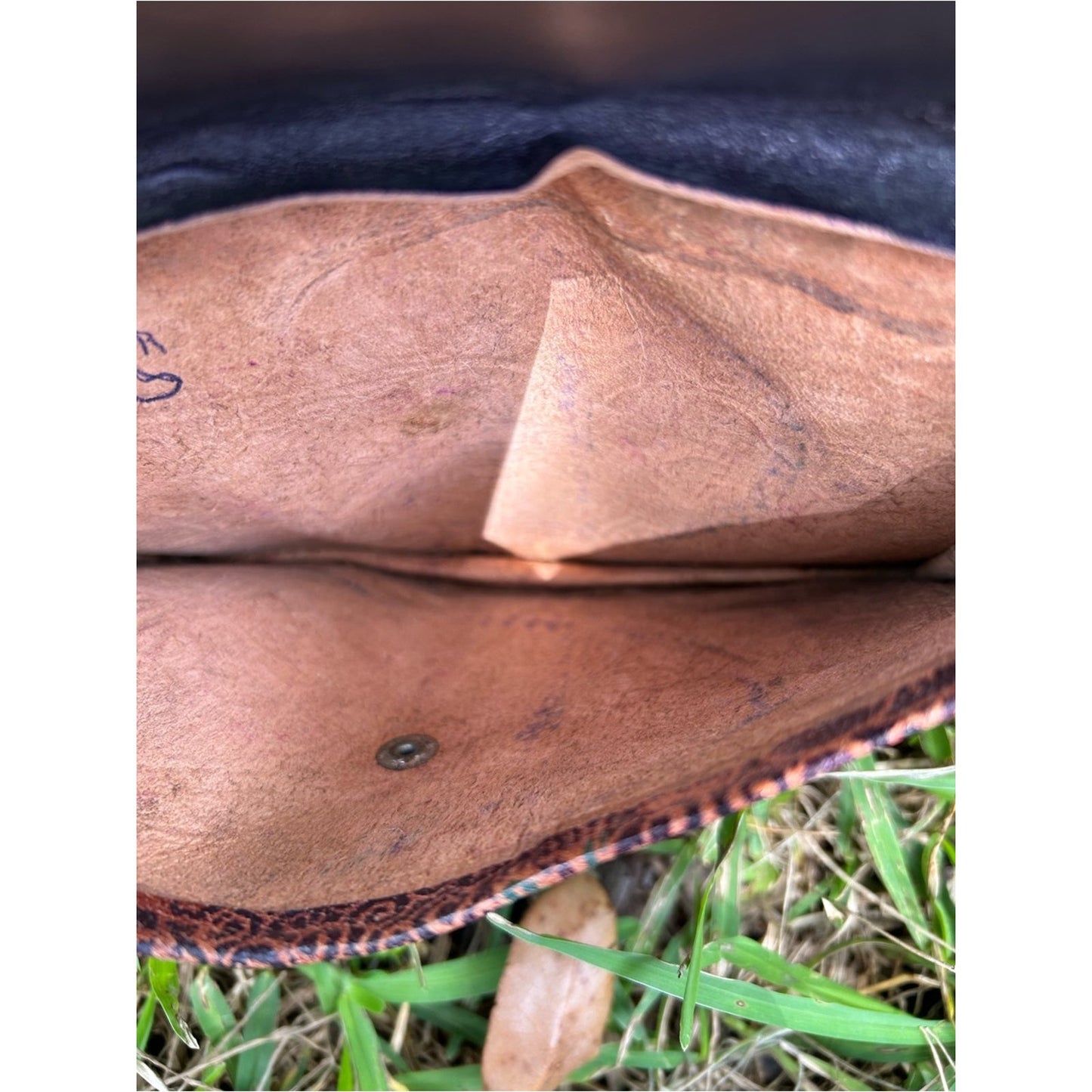 Vintage Handcrafted Leather Tooled Floral Envelope Leather Clutch - Red & Brown