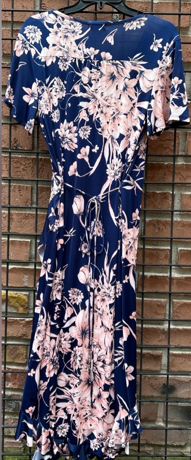 VENUS Navy Dress with Blush Floral Print