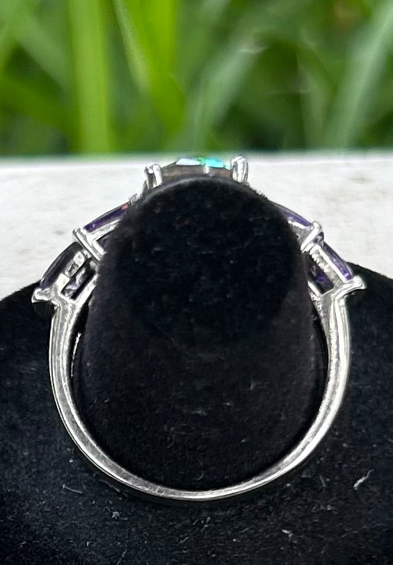 925 Sterling Silver Rainbow & Amethyst Ring