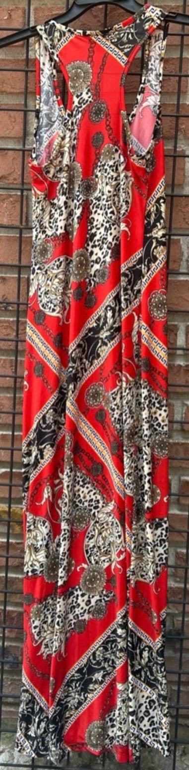 Bongo Red Baroque Maxi Dress