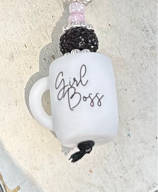 Cow Print Beaded Girl Boss' Keychain/Purse Charm