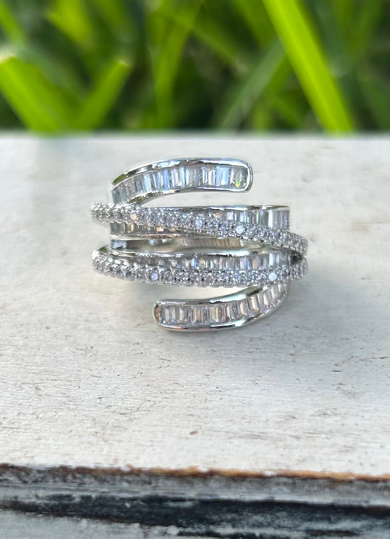 925 Sterling Silver Crystal Cocktail Ring