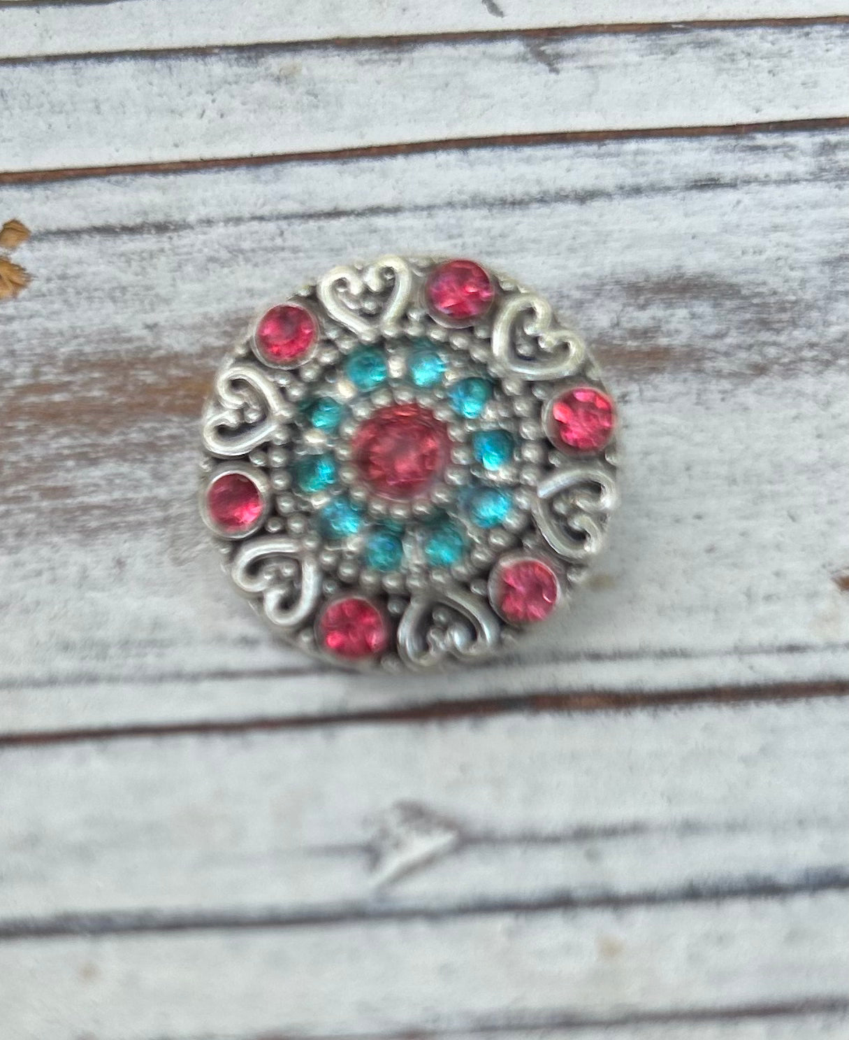 Pink and Teal Rhinestone Snap Bead 18mm