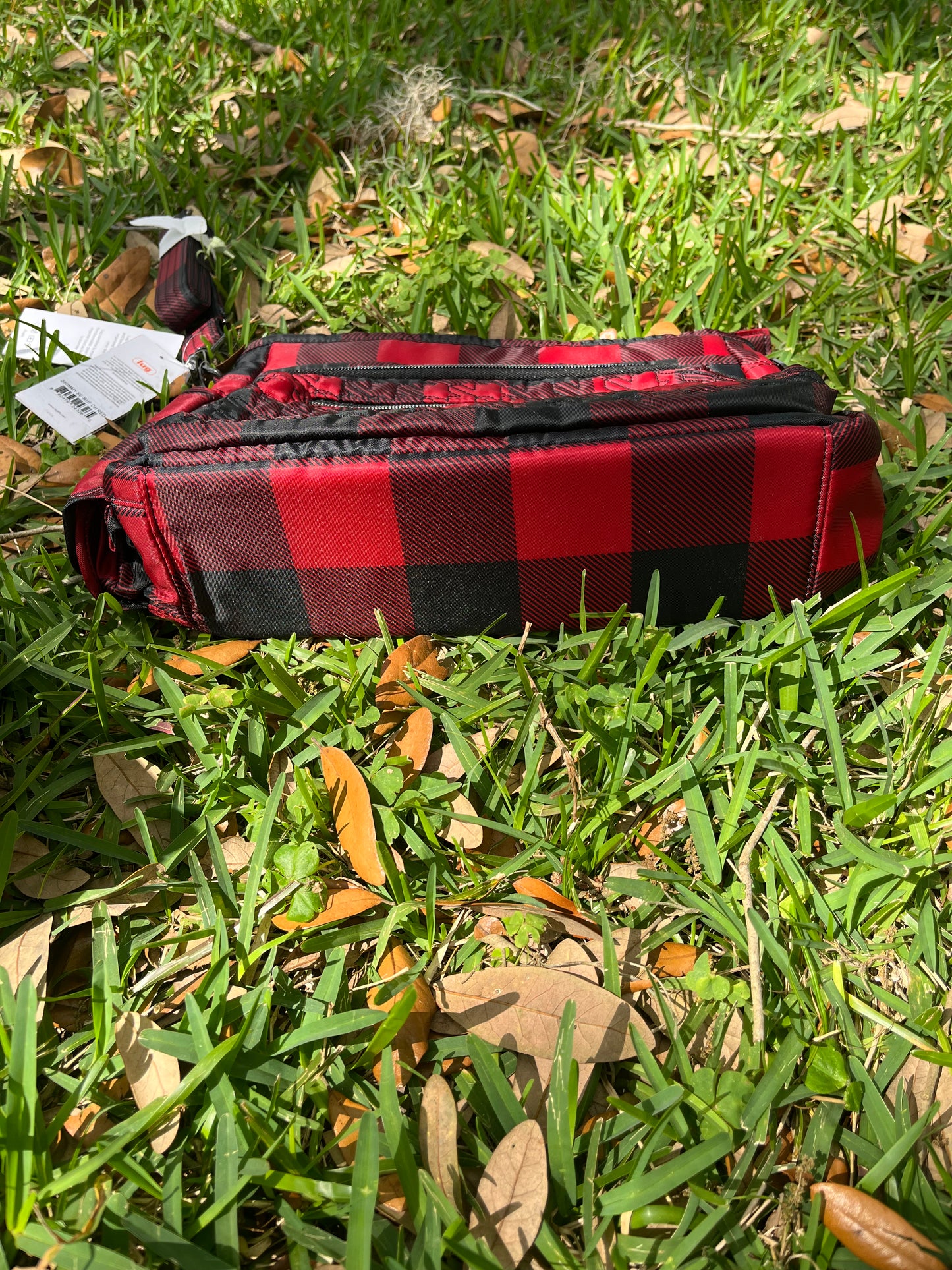 Lug Red and Black Buffalo Checkered Shoulder Purse with Adjustable Straps