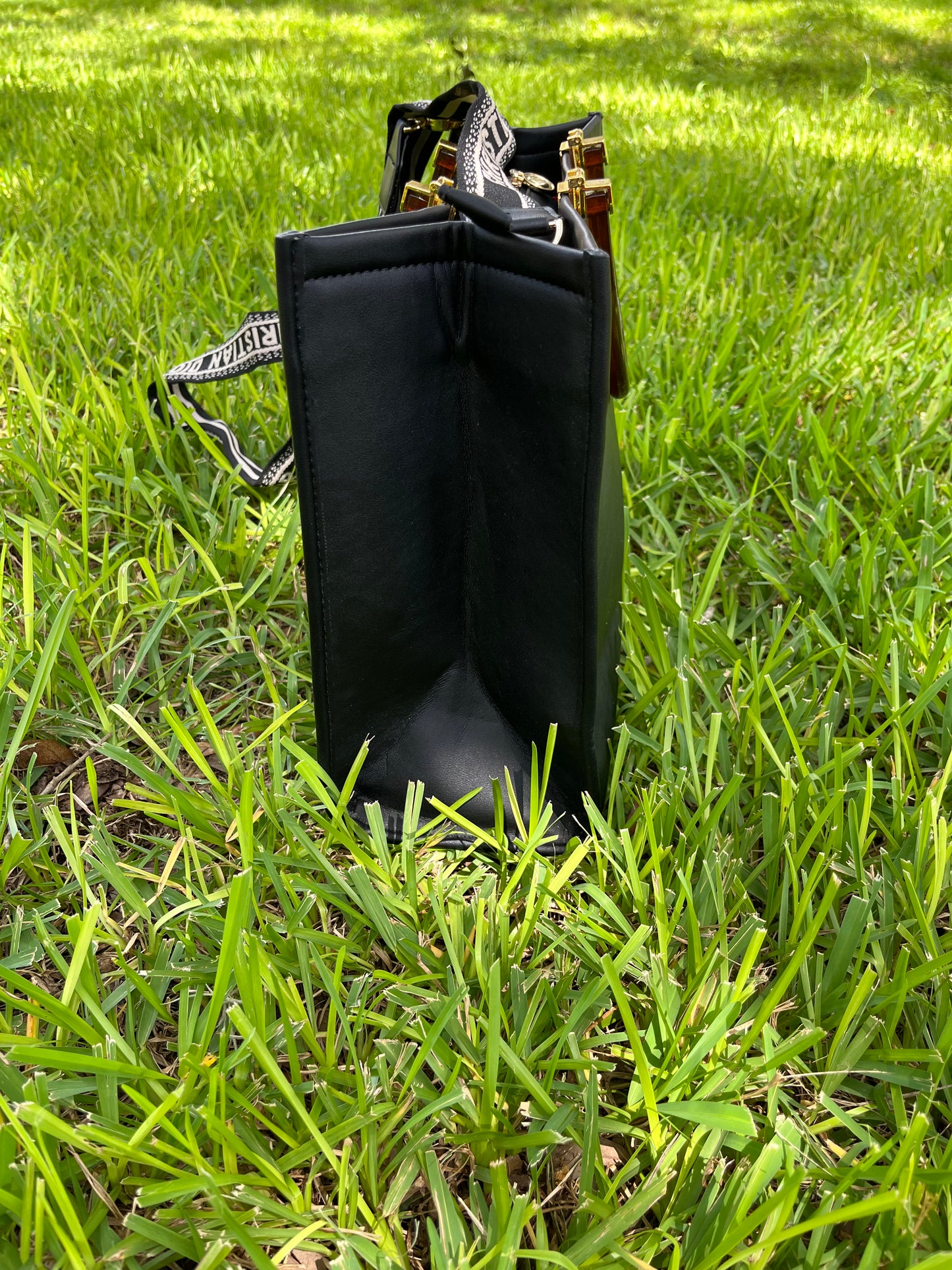 Black and White Dior Tote with Removable Strap