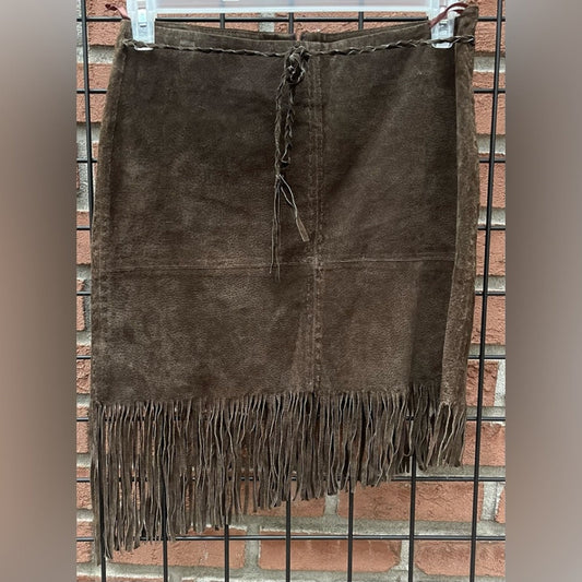 Rampage Dark Brown Leather Fringe Skirt