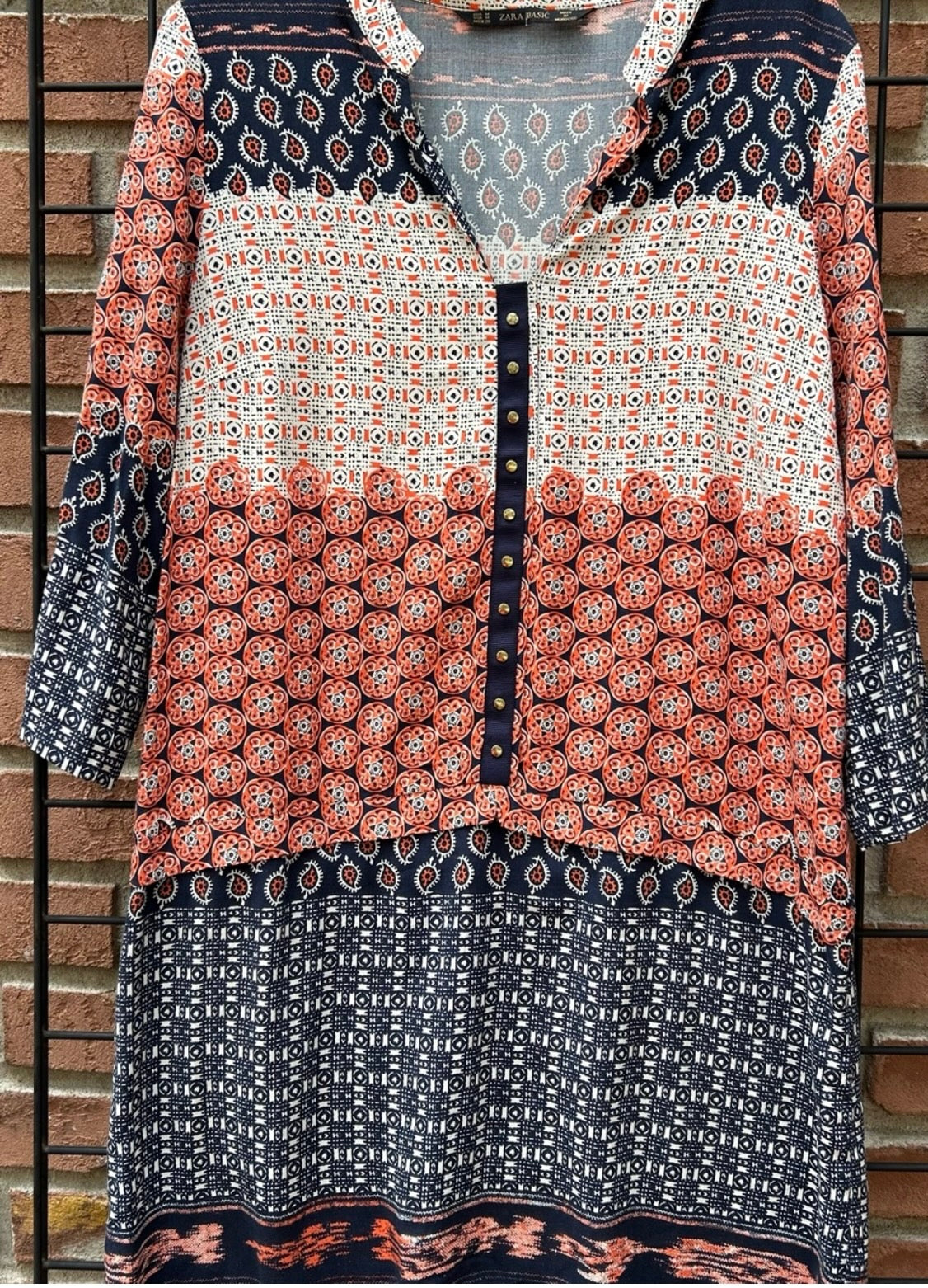 Zara Navy and Coral Mixed Print Shirt Dress