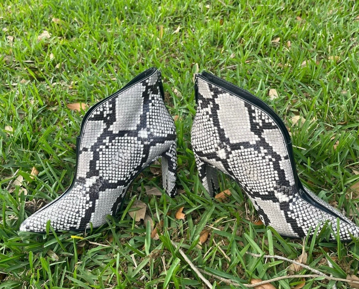 Bruno Premi Snakeskin Heeled Booties