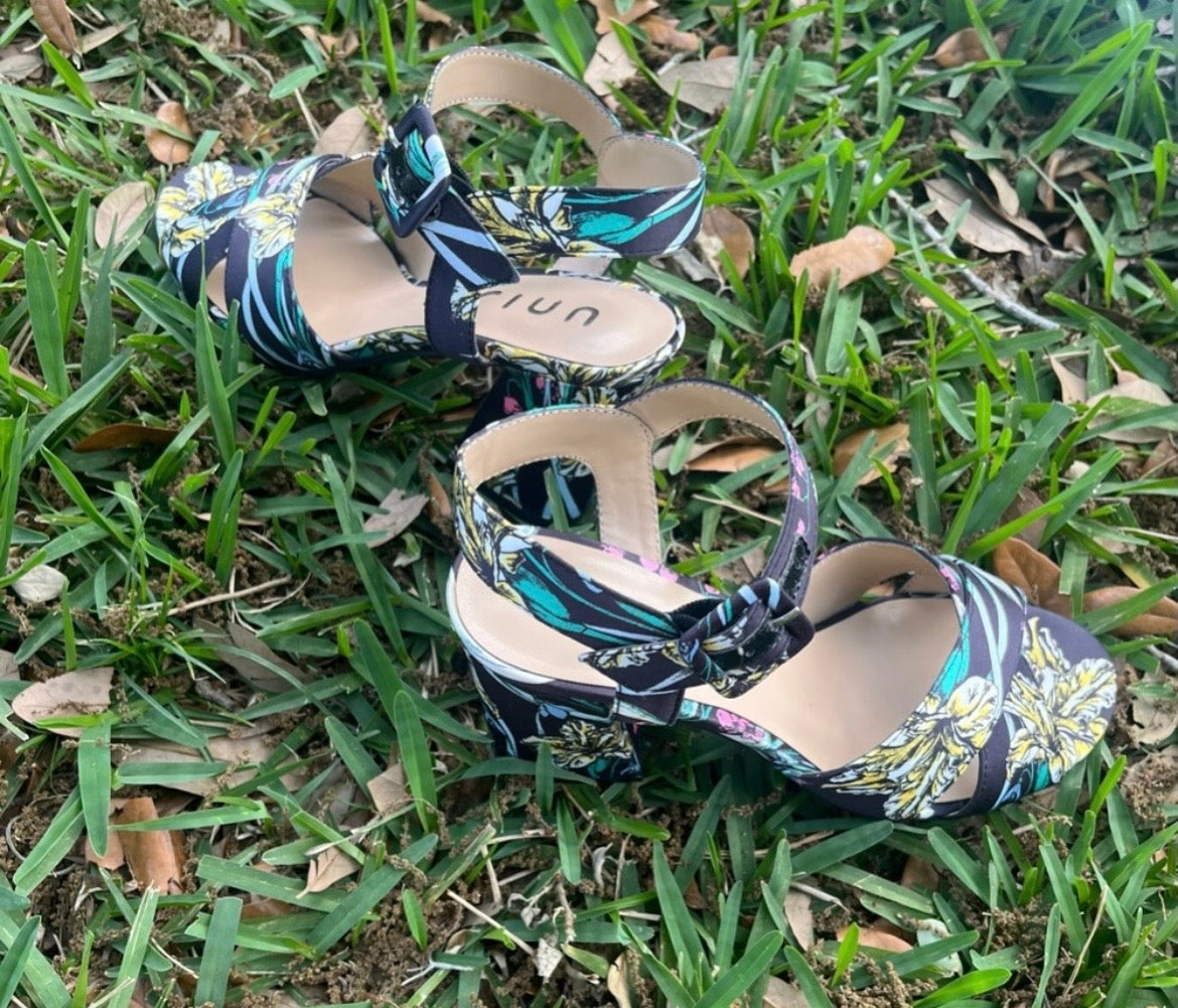UNISA Floral Open Toe Strappy Heels