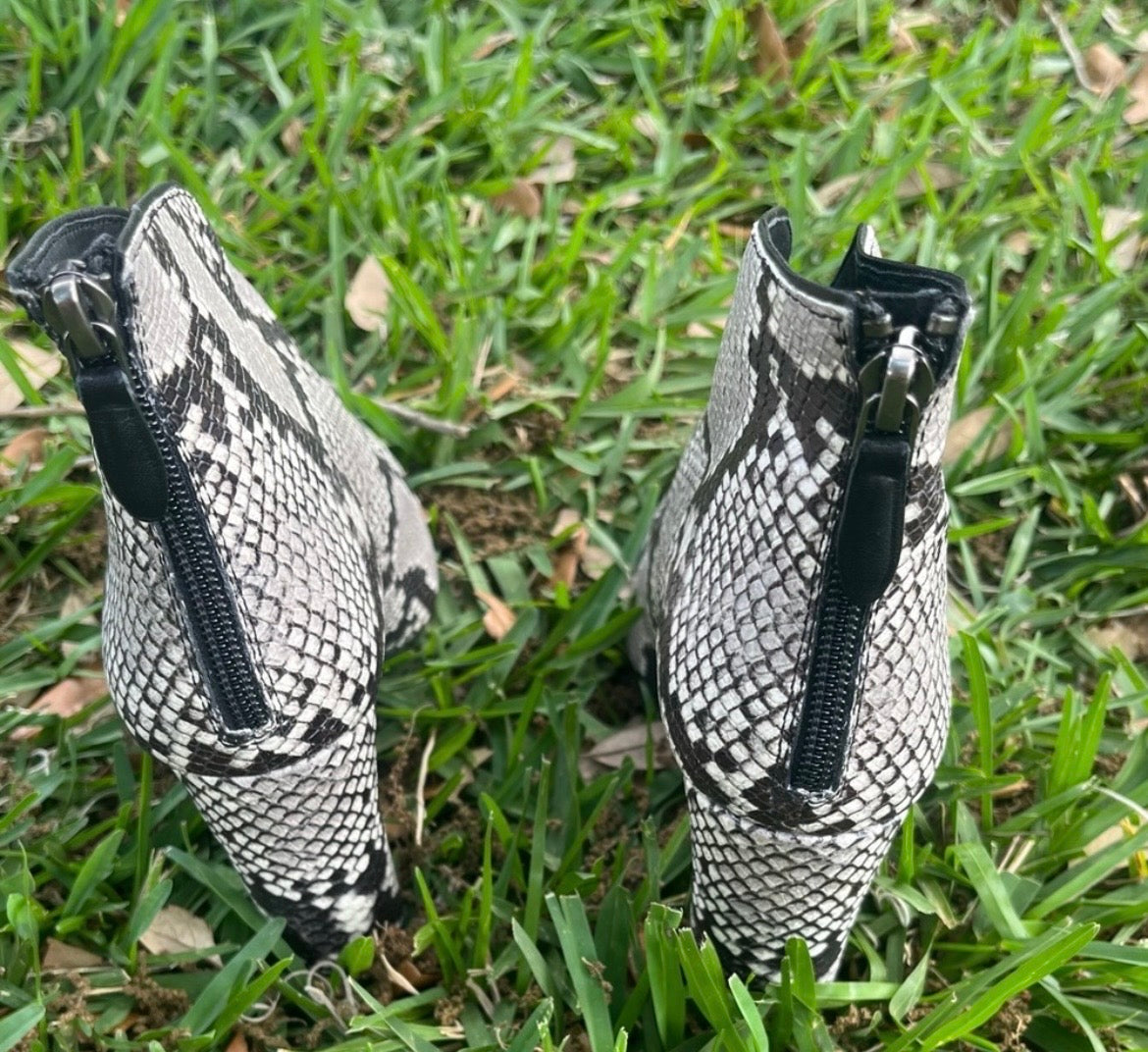 Bruno Premi Snakeskin Heeled Booties