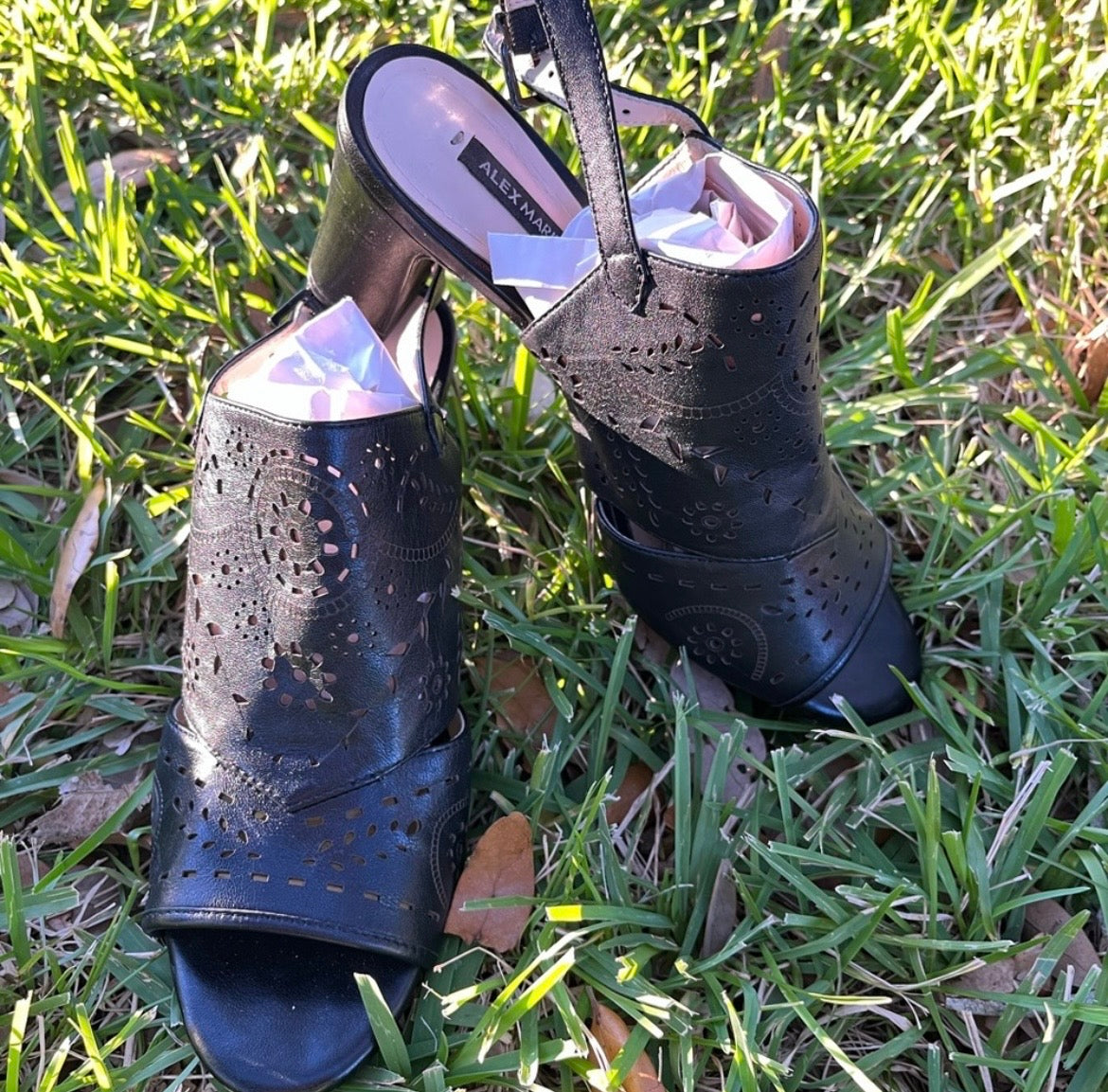 Alex Marie Black Leather Wedges
