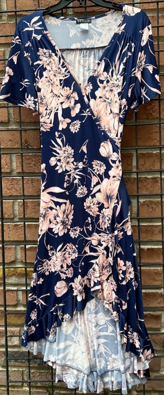VENUS Navy Dress with Blush Floral Print