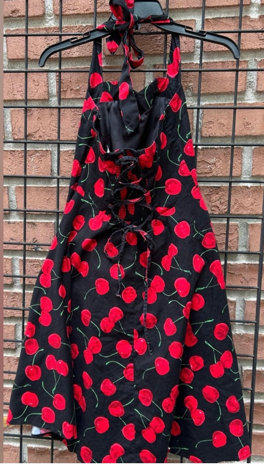 Topdress Black Halter Dress with Red Cherry Print