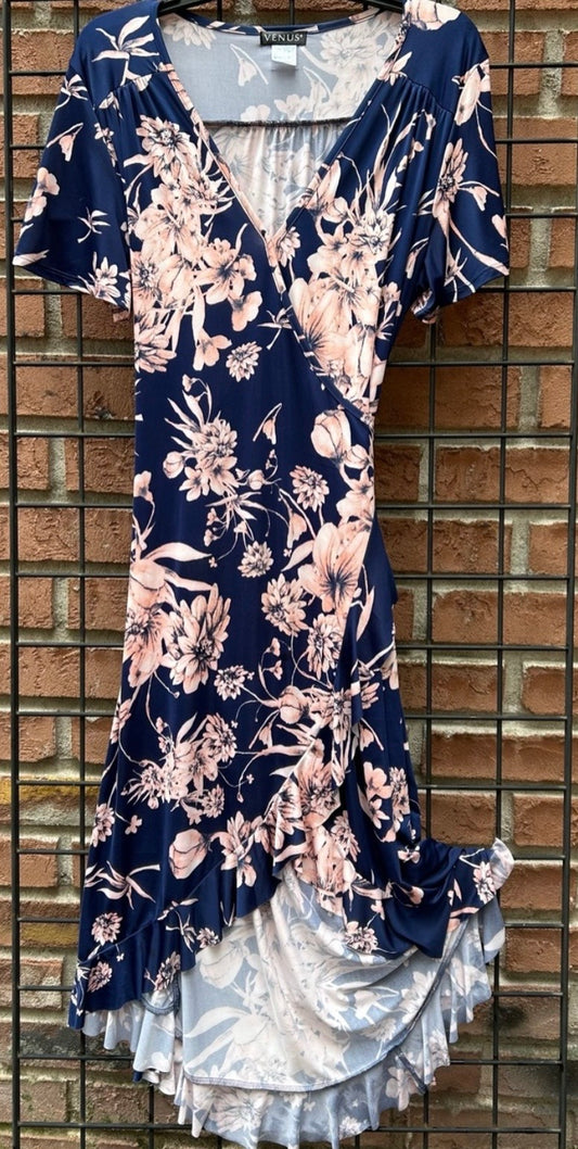 VENUS Navy Dress with Blush Floral Print