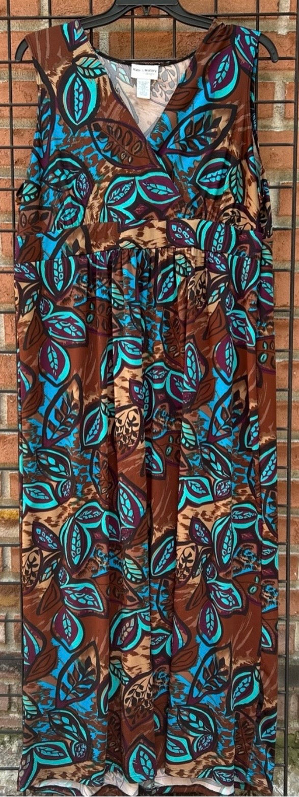 Kate & Mallory Teal and Brown Dress
