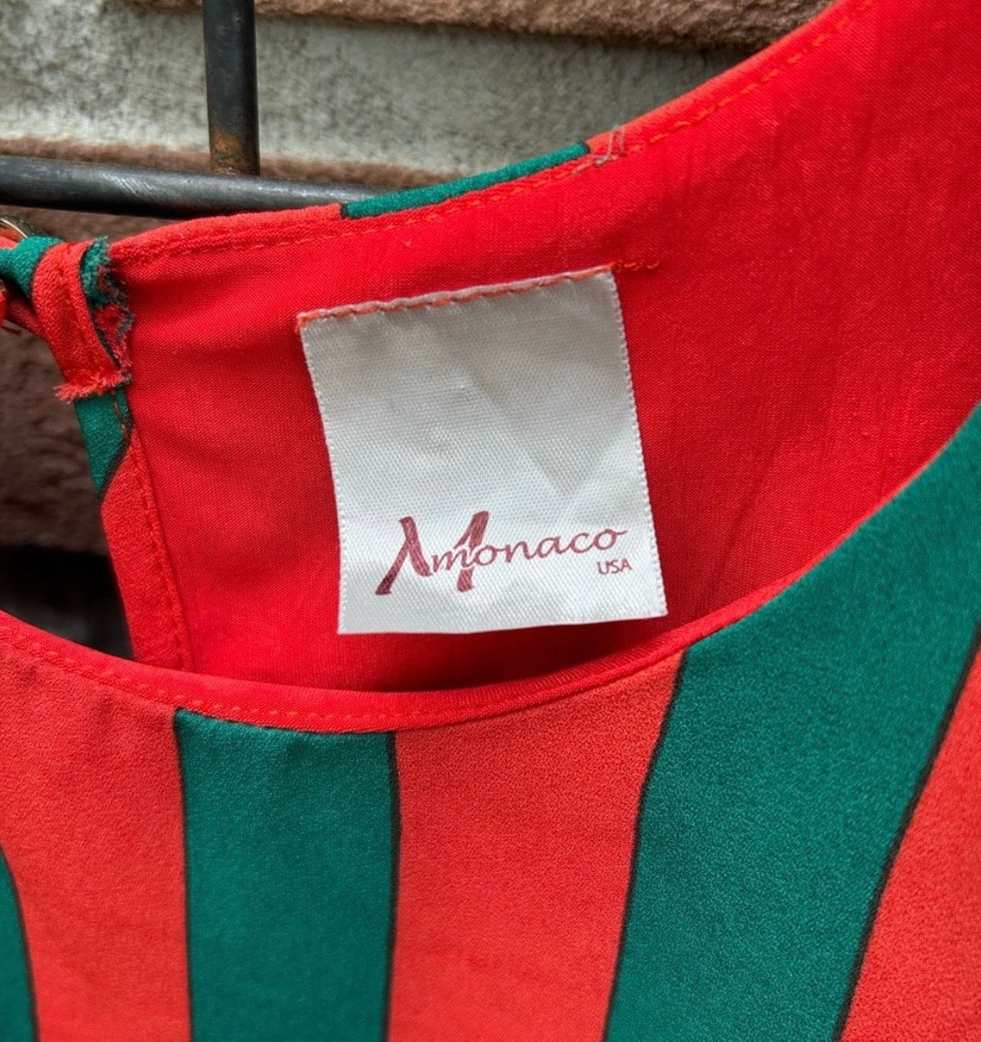 Vintage Monaco Red and Green Striped Dress