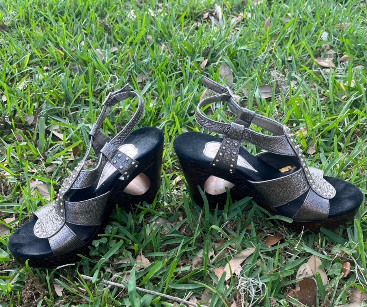 Dezario Pewter Studded Wedges