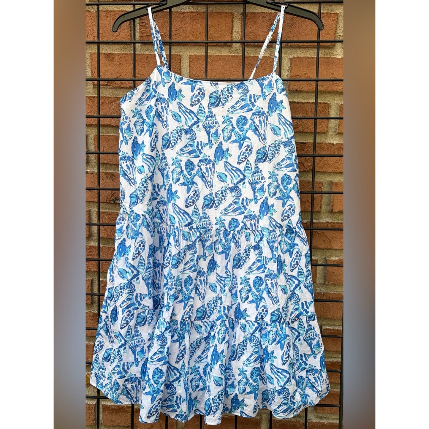 Lilly Pulitzer Alessia Cotton Blue Shell-Print Tiered Sundress