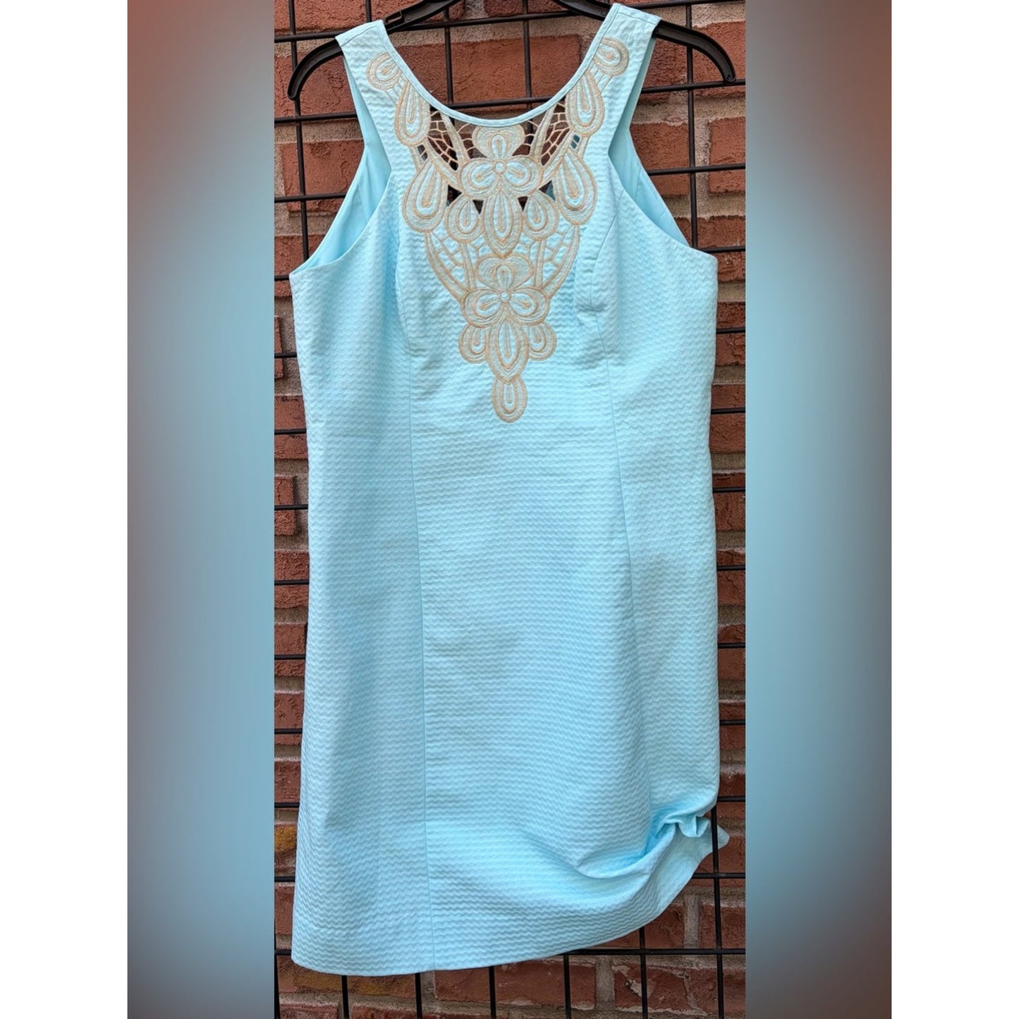 Lilly Pulitzer Light Blue Sleeveless Dress with Gold Embroidered Yoke