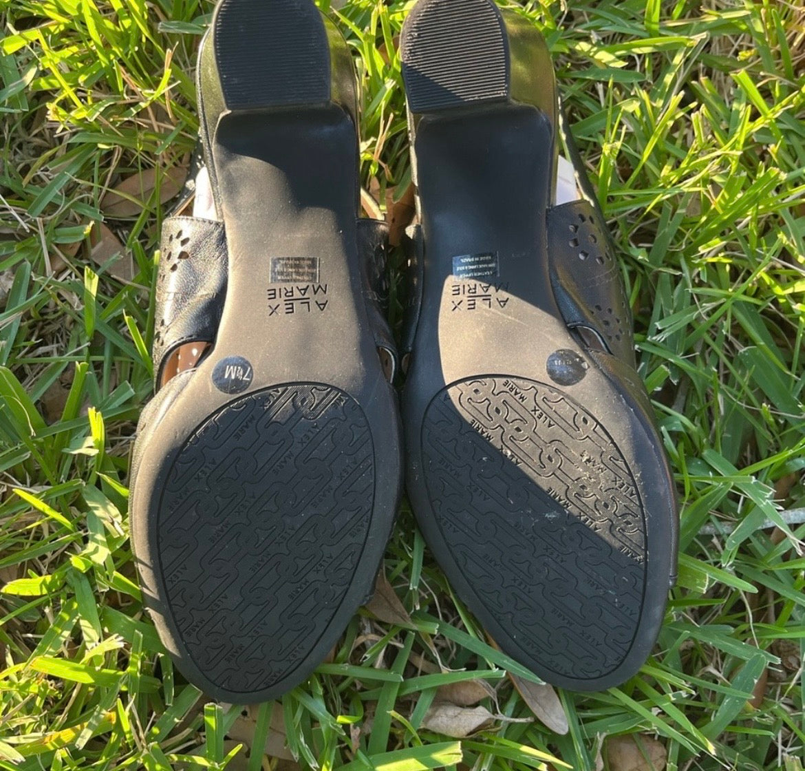 Alex Marie Black Leather Wedges