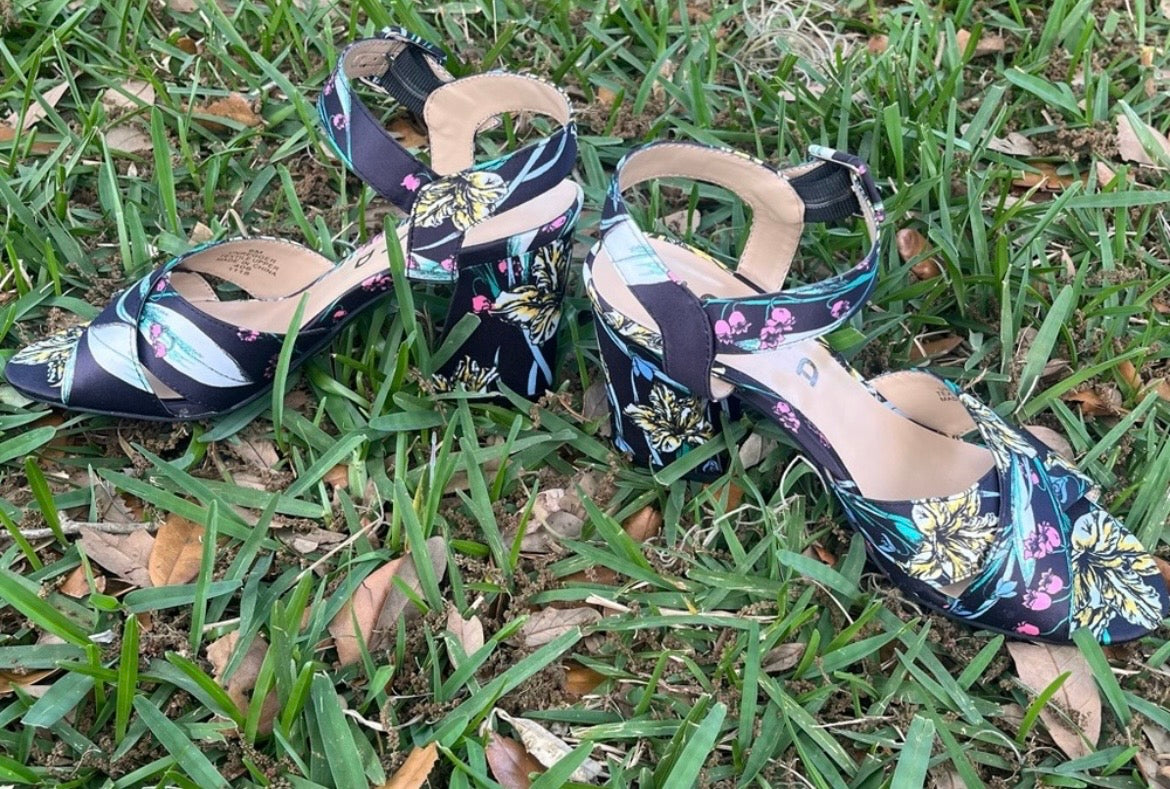 UNISA Floral Open Toe Strappy Heels