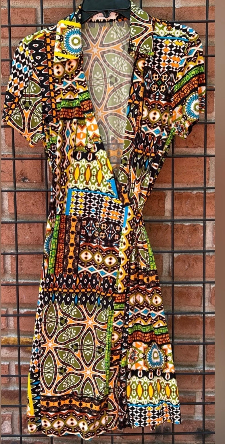 Calvin Klein Multicolor Geometric Print Wrap Dress