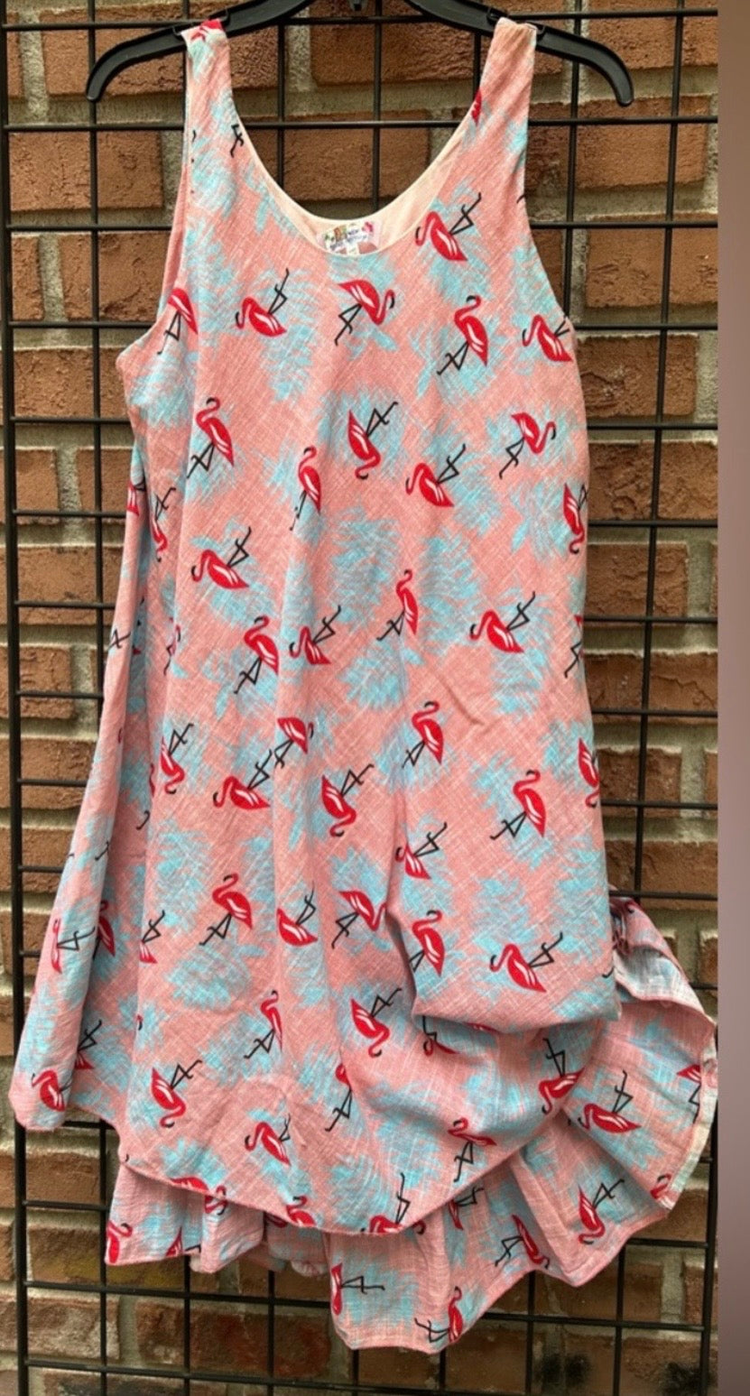 India Boutique Coral and Aqua Flamingo Sleeveless Dress