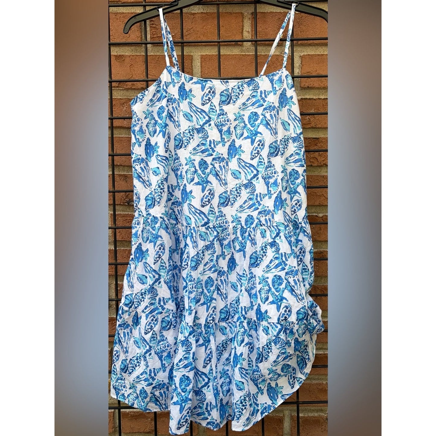 Lilly Pulitzer Alessia Cotton Blue Shell-Print Tiered Sundress
