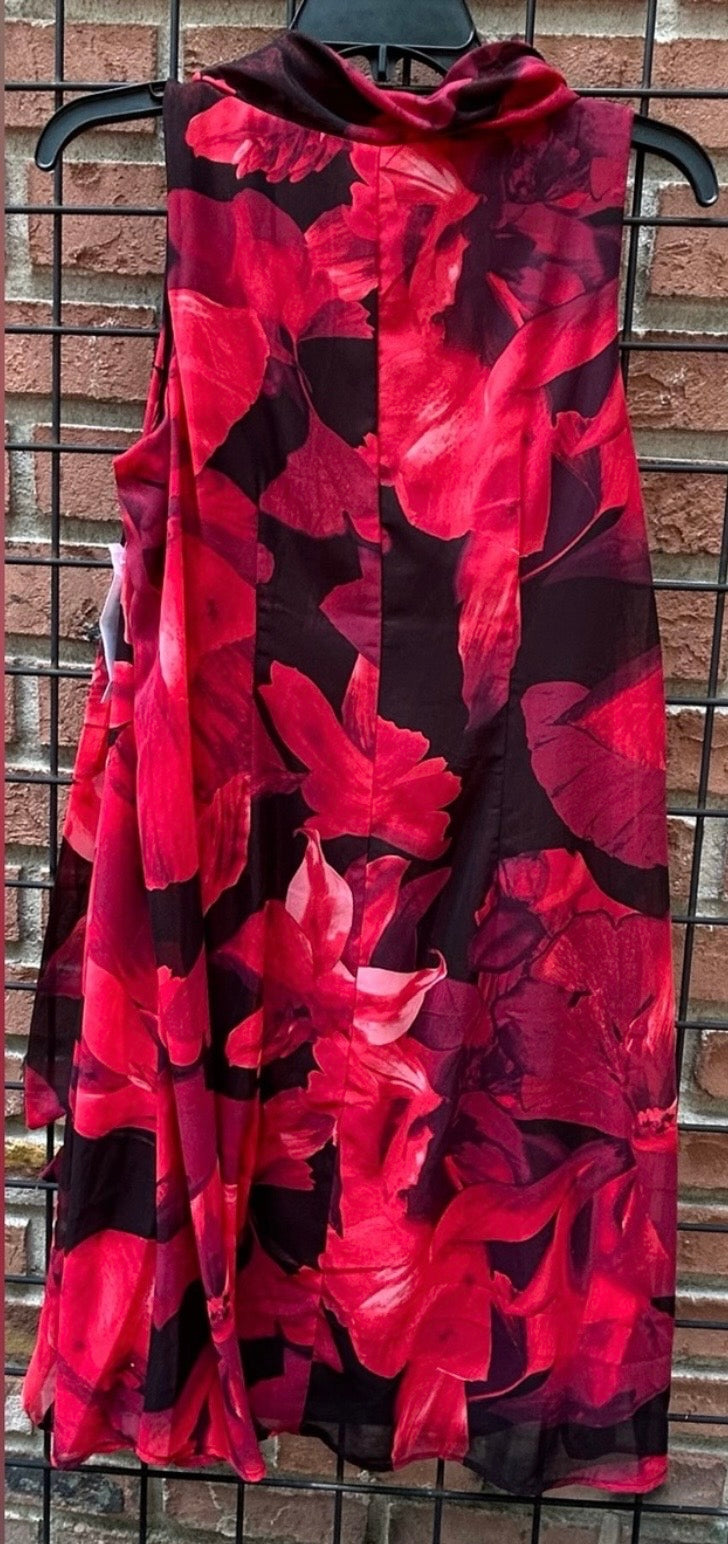Signature by Robbie Bee Red and Black Floral Sleeve Less Dress