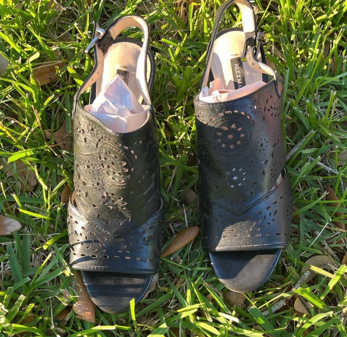 Alex Marie Black Leather Wedges
