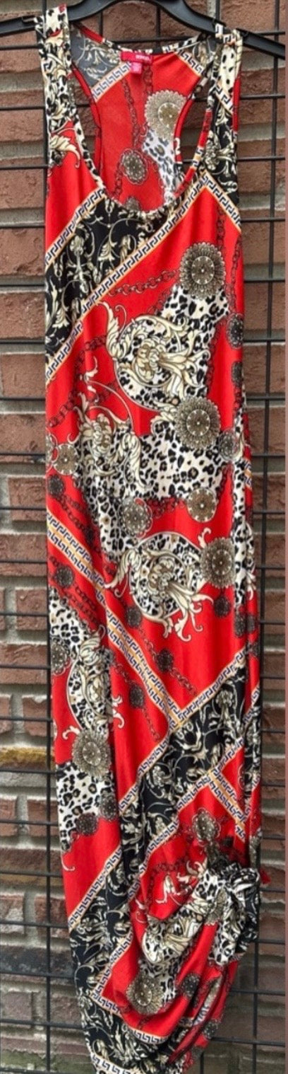 Bongo Red Baroque Maxi Dress