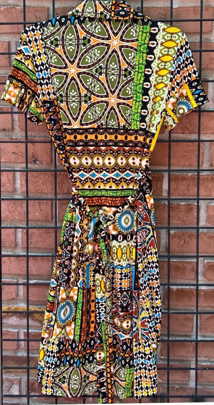 Calvin Klein Multicolor Geometric Print Wrap Dress