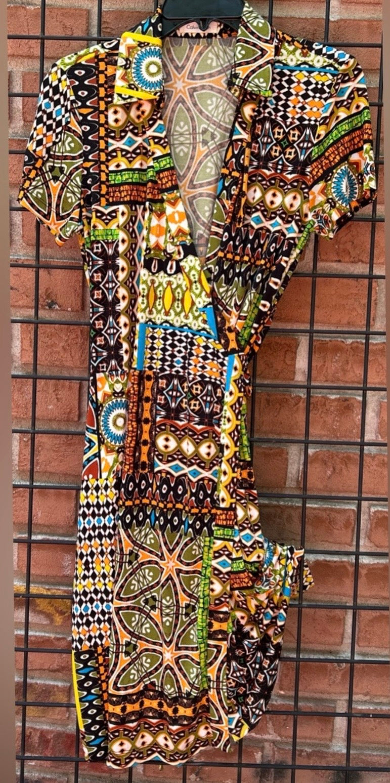 Calvin Klein Multicolor Geometric Print Wrap Dress