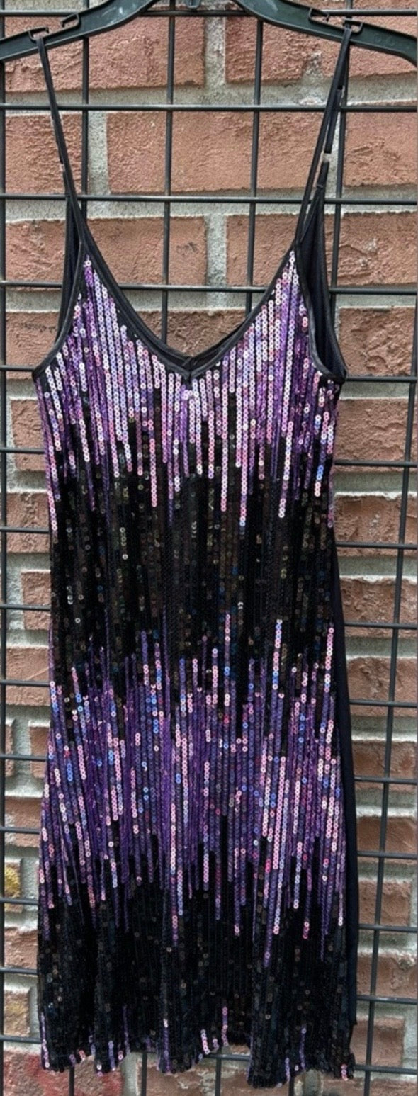 Dots Purple and Black Sequin V-Neck Slip Dress