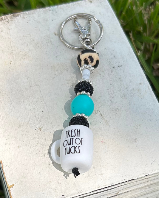 Fresh Out Of F Turquoise and White Beaded Keychain/Purse Charm