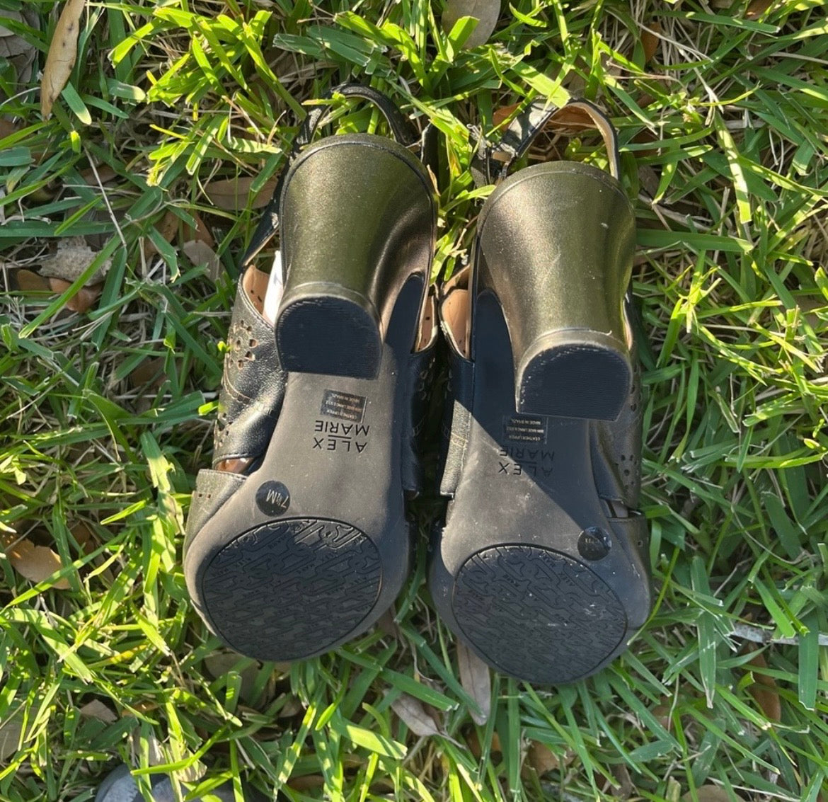 Alex Marie Black Leather Wedges
