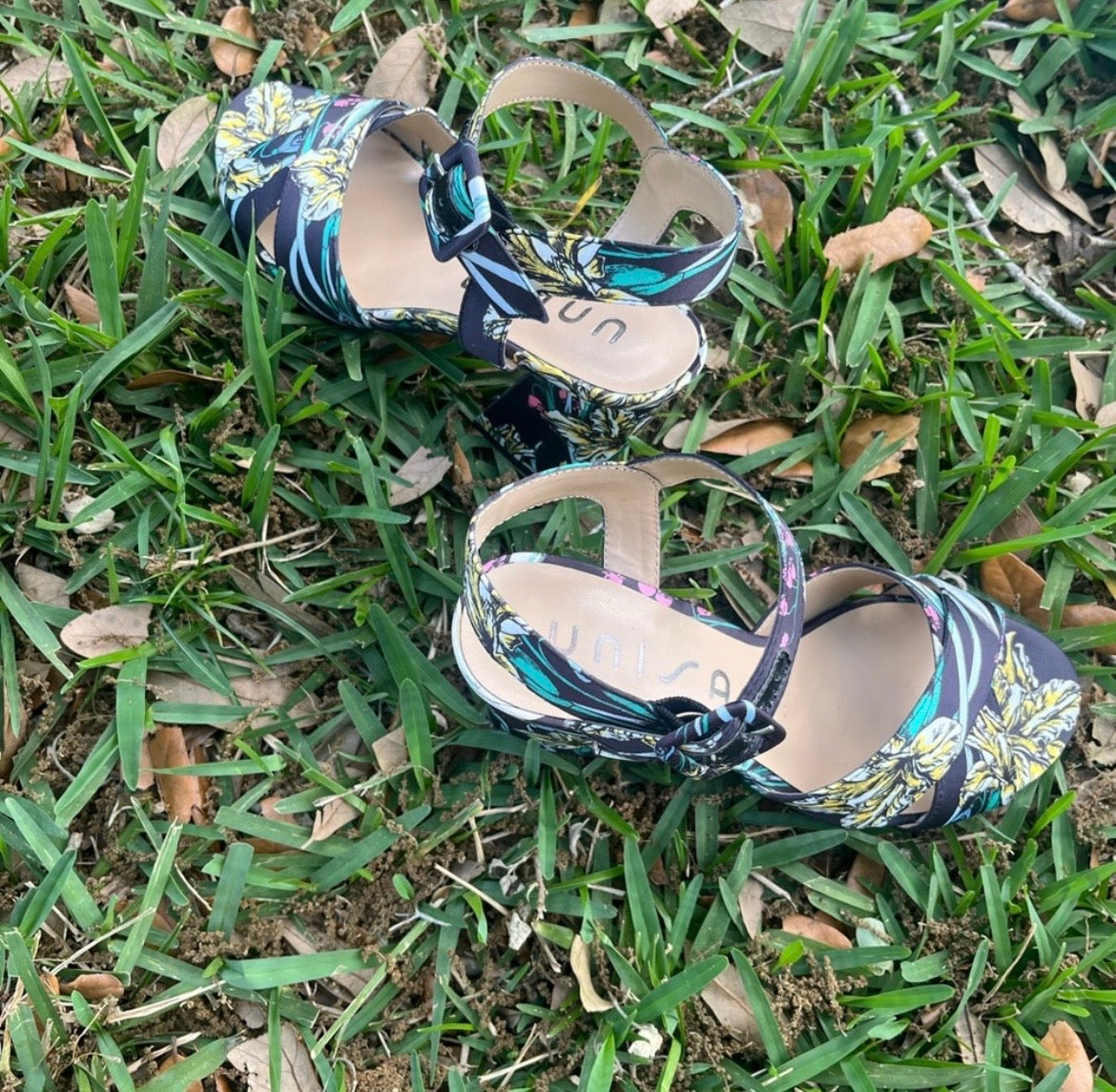 UNISA Floral Open Toe Strappy Heels