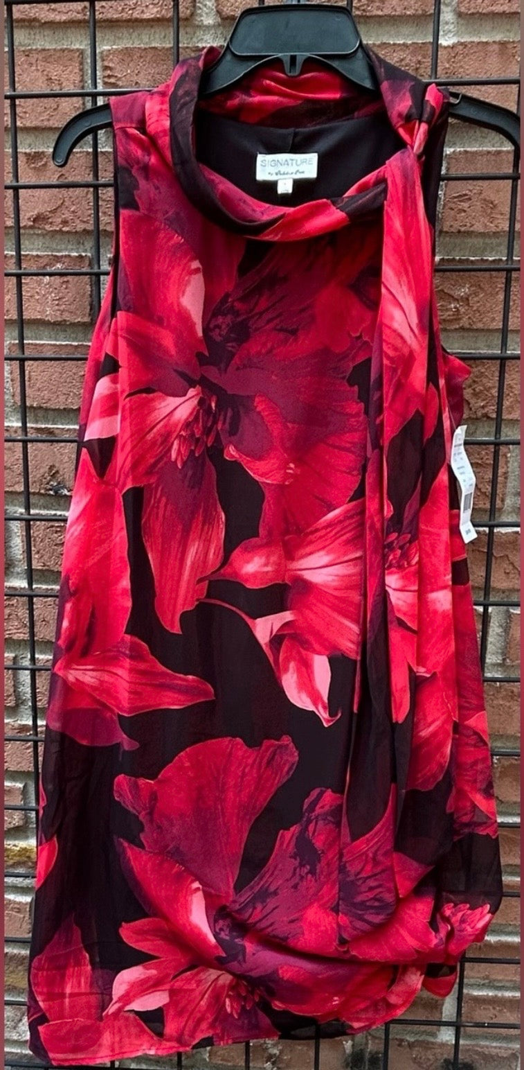 Signature by Robbie Bee Red and Black Floral Sleeve Less Dress