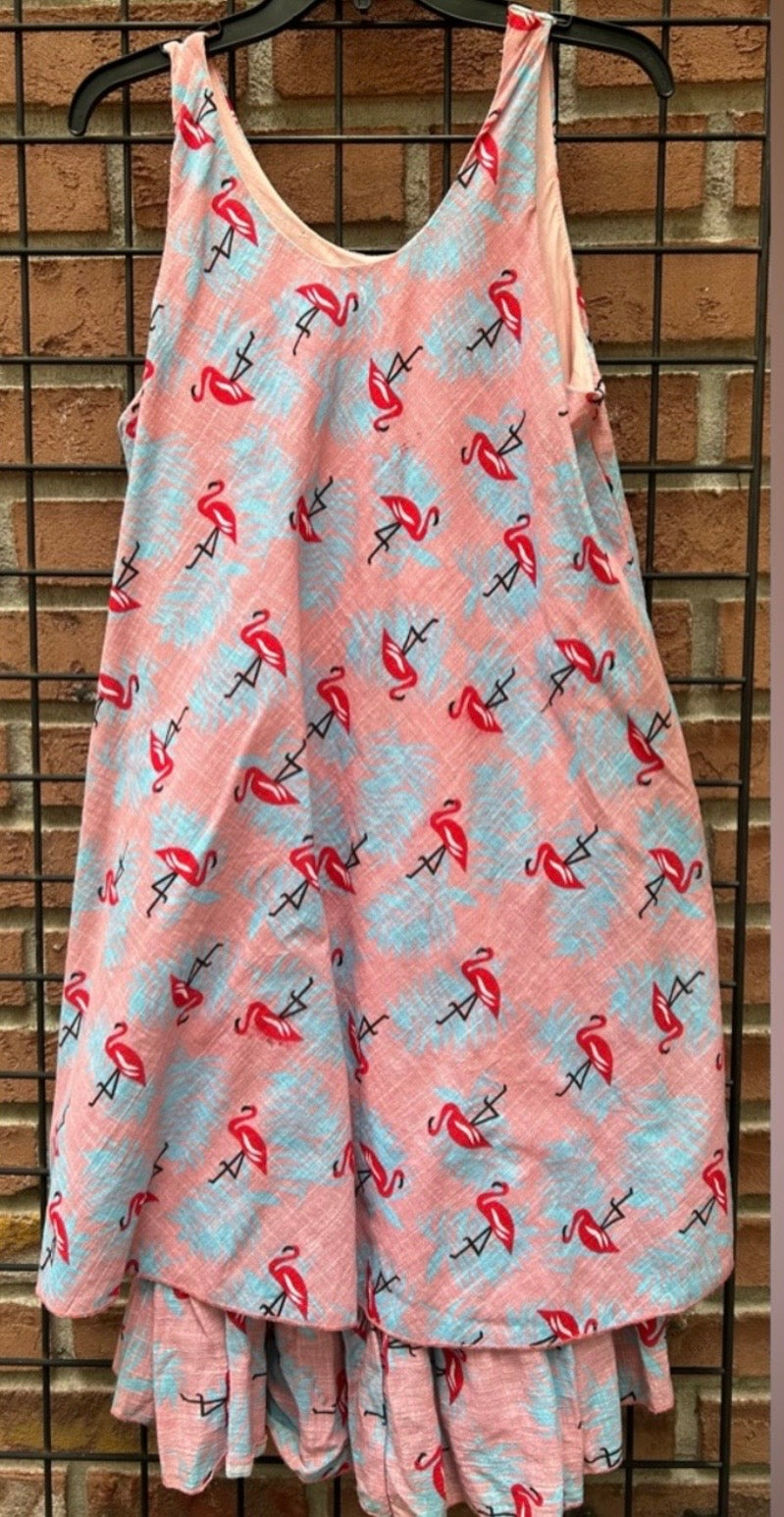 India Boutique Coral and Aqua Flamingo Sleeveless Dress